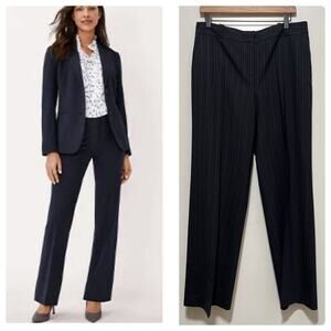 Ann Taylor Women's Margo Pants Trousers Pinstripe Wide Leg Wool Black Size 4P